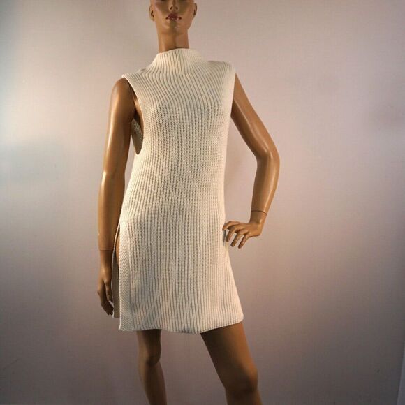 Olivaceous Cream Mock Neck Sleeveless Split Hem Knit Sweater Dress Size Small - Picture 3 of 12